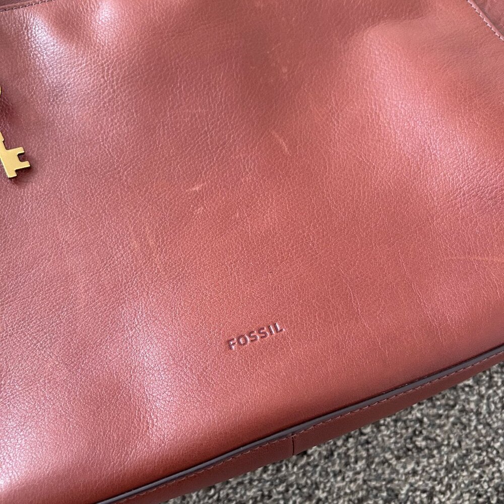 Fossil Leather Tote Bag Shoulder Bag Camel Brown - Picture 5 of 15
